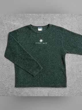 vintage 90s dark green snowflake embroidered fleece pullover - size s